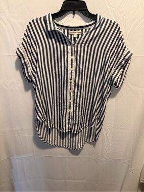 Alexander Jordan Navy and White Striped Button-Down Blouse